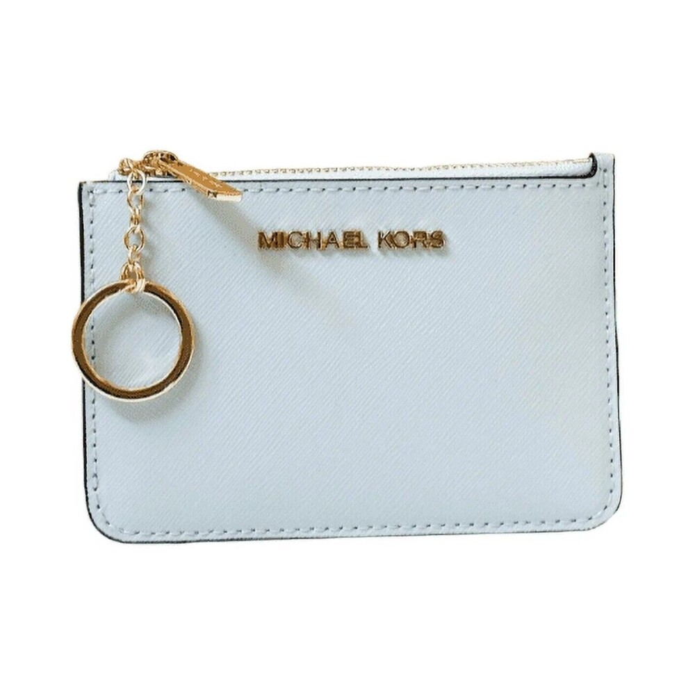 Michael Kors Jet Set Small Top Zip Coin Pouch Id Holder Saffiano Vista Blue - Picture 1 of 6